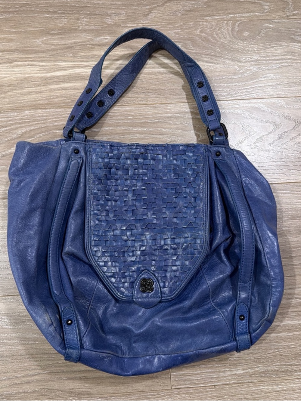 Elliott Lucca Navy Woven-Front Shoulder Bag